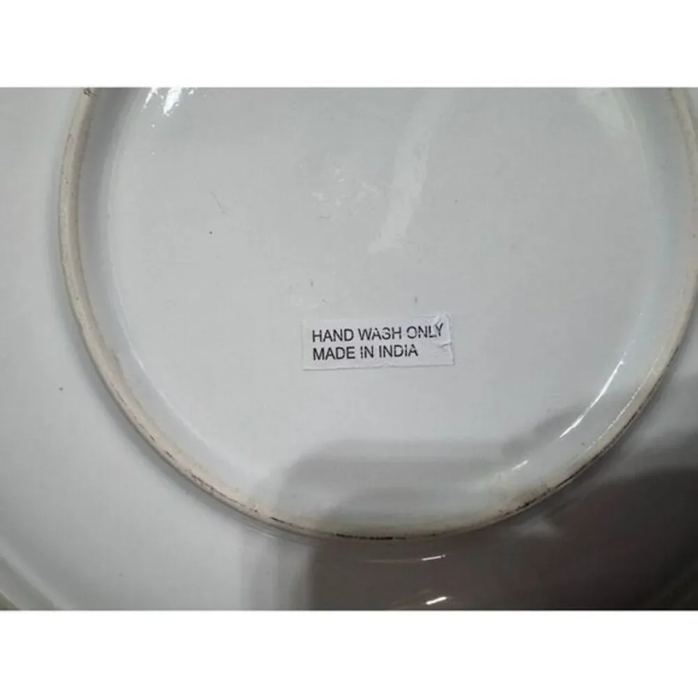 Set‎ Of Two White Ceramic Salad Trys With Wooden Handles And Chrome Rims.